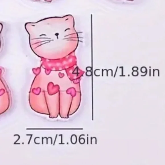 Pink Acrylic Valentine Cat Wearing Scarf Hearts Dangle Earrings - Picture 3 of 3